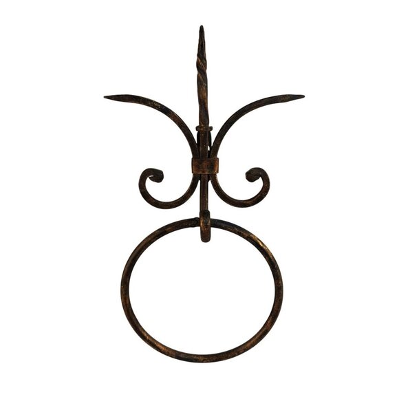 Rustic Metal Towel Bar & Towel Ring Set With Scroll Design For Country Western H - Picture 2 of 10